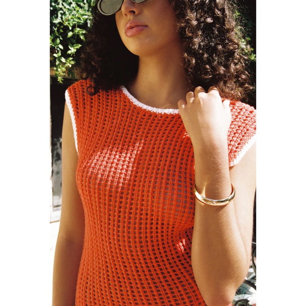 NWT La Porte Halse Window Pane Dress in Tangerine Tango Orange Crochet Knit Maxi - Picture 4 of 8
